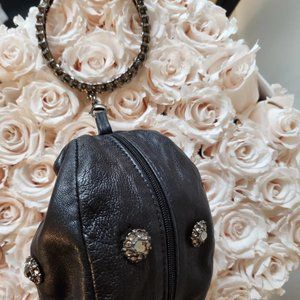$450 vintage tassel wristlet embellished wedding bag genuine black leather  